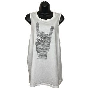 AG Adriano Goldschmied Tank Top Women Small White Graphic Tee Punk Rocker Casual